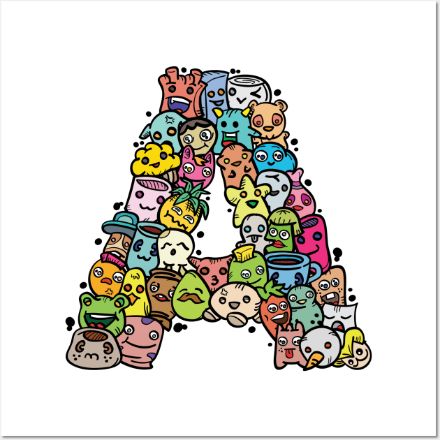 Alphabet Monster Doodle Letter A Monogram Wall Art by Irene Koh Studio